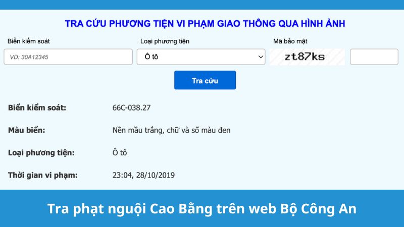 Kiểm tra phạt nguội Cao Bằng trên web Bộ Công An