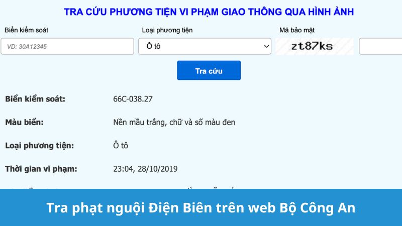 Kiểm tra phạt nguội Điện Biên trên web Bộ Công An