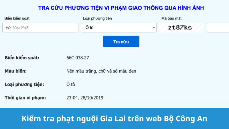 Kiểm tra phạt nguội Gia Lai trên web Bộ Công An